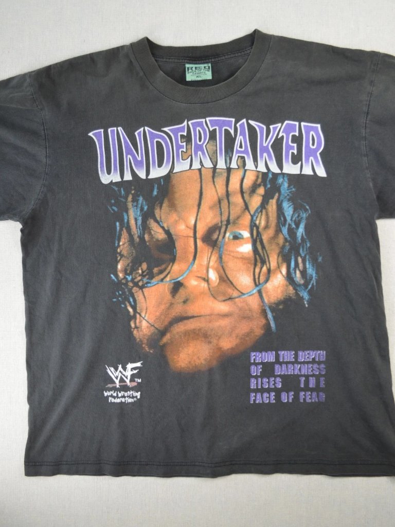 Vintage Reo Mens Black Graphic Rock Of The Wwf Undertaker Wrestling T-Shirt Xl